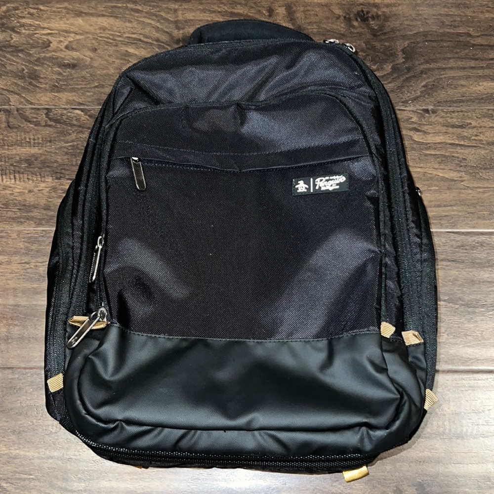 Original Penguin By Munsingwear Black Gold Backpack Travel Laptop Bag
